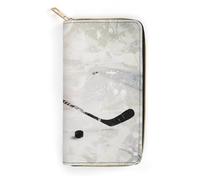 BBNMSJKS Tropical Banana Palm Leaves Print Long Wallet for Women Men PU Leather Card Holder Organizer with Zipper Coin Pocket & Cash Slots, Ice Hockey Art, 19.7x10.5cm, Modern