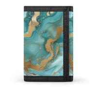 BBNMSJKS Tropical Palm Banana Leaves Print Trifold Wallet with ID Window & Key Ring | Slim Front Pocket Wallet with 8 Card Holder, Turquoise Gold Marble, One size, Modern