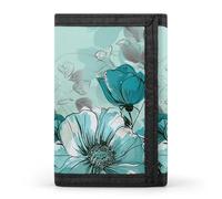 BBNMSJKS Tropical Palm Banana Leaves Print Trifold Wallet with ID Window & Key Ring | Slim Front Pocket Wallet with 8 Card Holder, Turquoise Teal Floral, One size, Modern