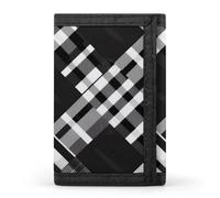 BBNMSJKS Xmas Gift Deer Print Trifold Wallet with ID Window & Key Ring | Slim Front Pocket Wallet with 8 Card Holder, Black and White Plaid, One size, Modern