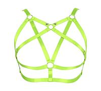 BBOHSS Women's Body Harness Bra Plus Size Top Hollow Bra Punk Gothic Halloween Carnival Fashion Costume 14 Colors (Fluorescent green)