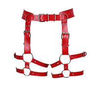 BBOHSS Women's Body Harness, Fashion, Leather Suspender Belt, Carnival, Gothic, Halloween, Punk, Dance, Festival Clothing, red, One size