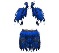 BBOHSS Women's Fashion Feathers Shawl Scarf Skirt Suit Punk Gothic Halloween Carnival Party Ball Wire Harness Half Dress Suit (Royal Blue)