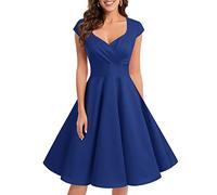 bbonlinedress Women's 50s 60s A Line Rockabilly Dress Cap Sleeve Vintage Swing Party Dress Royal Blue L