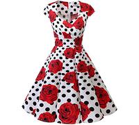 bbonlinedress Women's 50s 60s A Line Rockabilly Dress Cap Sleeve Vintage Swing Party Dress White Black Rose 2XL