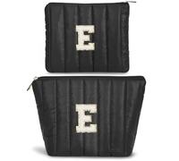 BBORGDC Initial Makeup Bag Set for Women, Chenille Letter E Cosmetic Pouch Set, Personalized Quilted Makeup Bags with Zipper, Gift for Teen Girls, Birthdays & Travel