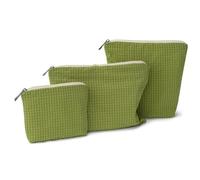 BBORGDC Makeup Bag 3-Piece Set, Green Plaid Water-Repellent Nylon, Original Design Boho Small Cosmetic Organizer for Women Travel, Daily Commute & Gift Packaging