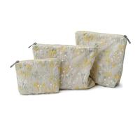 BBORGDC Small Makeup Bag 3-Piece Set, Floral Cotton Embroidered Travel Organizer (Boho Original Design), Perfect for Walking, Commuting, Birthday Gifts for Women