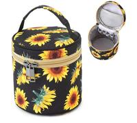 BBORGDC Small Portable Makeup Bag, Cylindrical Cosmetic Bag with Handle, Sunflower Print Boho Design for Women, Travel Purse Organizer, Gift for Girls