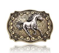 BBOTEN Silver Long Horn Bull Cowboy Belt Buckle for Men Women, Fits Standard 1.5" Snap on Belts, Metal, 2, Horse, Belt-buckles