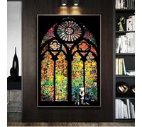 BBOVOBB Banksy Canvas Wall Art Posters And Prints Stained Glass Boy Praying Graffiti Art Paintings Street Art Pictures Decor 90x130cm(35x51in) No frame
