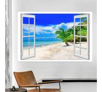 BBOVOBB Large Canvas Prints Wall Art Pictures Beach Sunset View 3D Window Effect Landscape Decor Painting Seascape Posters 90x130cm(35x51in) No frame