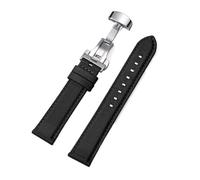 BBPLWEEA YingYou 20 22mm Sailcloth Nylon+Leather Watchband Waterproof Sport Quick Release Wristband Butterfly Clasp Bracelet(Black,20MM_ROSE GOLD BUCKLE)