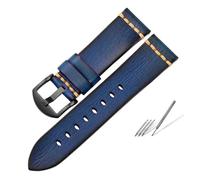 BBPLWEEA YingYou 20mm 22mm 24mm Handmade Leather Watch Strap Italian Cowhide Band(Blue-black,22mm)