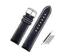 BBPLWEEA YingYou Carbon Fiber Pattern Cowhide Watch Strap Men's Accessories 18mm 20mm 21mm 22mm 23mm 24mm Black Red Watchband Bracelet Wristband(White line silver,20mm)