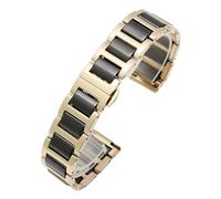 BBPLWEEA YingYou Ceramic Steel Watch Strap Men Black White Women's Stainless Steel Watch Chain Compatible With Tissot Compatible With Armani 12 13 14 15 16 17 18 20 22mm(Golden-Black,20mm)