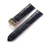 BBPLWEEA YingYou Compatible With Cartier Tank London Solo Key Leather Strap Foldover Clasp Red Blue Grey Green Brown Leather Watch Strap Accessories(Black gold buckle,14)