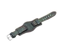 BBPLWEEA YingYou Cowhide Hand dyed Vintage Watch Strap 20mm 22mm 24mm Tray Watchband(Green,24mm)