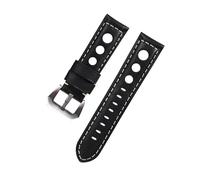BBPLWEEA YingYou Genuine Leather Watch Strap Vintage Brown Black 20mm 22mm 24mm Watch Belt For Man Three Holes Breathable Soft Watch Band Leather(Black-silver,22mm)