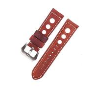 BBPLWEEA YingYou Genuine Leather Watch Strap Vintage Brown Black 20mm 22mm 24mm Watch Belt For Man Three Holes Breathable Soft Watch Band Leather(Brick Red-silver,22mm)
