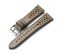 BBPLWEEA YingYou Handcrafted Cowhide Leather Strap Ventilated Design 18/20/21/22MM Green Brown Gray Men's Ultra-Thin Bracelet(Gray,19mm)