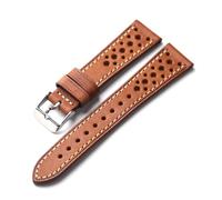 BBPLWEEA YingYou Handcrafted Cowhide Leather Strap Ventilated Design 18/20/21/22MM Green Brown Gray Men's Ultra-Thin Bracelet(Brown,18mm)