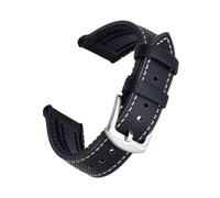 BBPLWEEA YingYou Hybrid FKM Leather Watch Strap 20mm 22mm Waterproof Dustproof Multi Color Fluororubber Watchbands + Tool(Black-White Line,20mm)