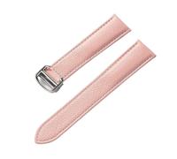 BBPLWEEA YingYou Litchi Grain Leather Strap Men's Ladies Soft Leather Compatible With Cartier Tank Solo Strap Folding Buckle Watch Strap Accessories(Pink silver buckle,14mm)