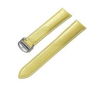 BBPLWEEA YingYou Pebbled Grain Leather Soft Leather Strap Compatible With Cartier Tank Solo London Foldover Clasp Elephant Grey Strap Accessories(Lemon yellow,19mm)