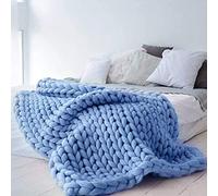 BBPM Chunky Knit Throw Blanket 100% Hand Made Large Merino Wool Loop Yarn Soft Fluffy Throws for Couch Sofa Bed Big Crochet Cozy Heavy Thick Cable Woven Blanket,Blue,50x50cm/19x19in