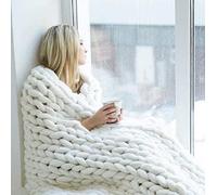 BBPM Crochet Blanket Handmade Giant Chunky Knit Throw Blanket Throw Merino Wool Blend Arm Knit Throw Fashion Sofa Blanket Yoga Mat Rug Home Decor Gift,White,60x80cm/23x31in