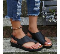 BBPM Orthopedic Bunion Corrector Sandals for Women Platform Sandals Comfy Open Toe Summer Beach Pu Leather Adjustable Hook and Loop Straps Toe Ring Flat Beach Sandals,Black,EU39/US7.5