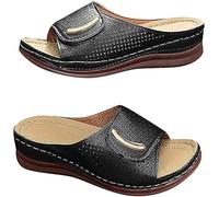 BBPM Peep Toe Hollow Out Orthopedic Slippers 2023 New Orthopedic Sandals for Women PU Leather with Arch Support,Black,4 UK