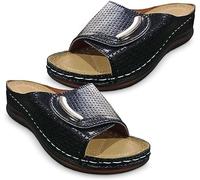 BBPM Sandals for Women Casual Summer Peep Toe Hollow Out Orthopedic Slippers Summer Peep Toe Sandals for Women Casual Open Toe Arch Support Shoes,Black,8 UK