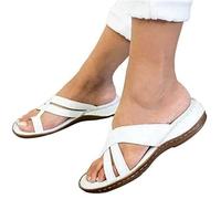 BBPM Sandals for Women Leather Women Orthotics Sandals Posture Correction Open Toe Slippers Casual Beach Casual Toe Separate Flat Shoes with Arch Support,White,EU39/US7.5
