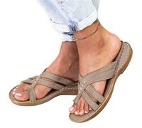 BBPM Sandals for Women Leather Women Orthotics Sandals Posture Correction Open Toe Slippers Casual Beach Casual Toe Separate Flat Shoes with Arch Support,Brass,EU38/US7