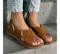 BBPM Women's Orthopedic Open Toe Leather Sandal, Orthopedic Bunion Corrector Sandals for Summer Outdoor Hiking Walking Beach,Brown,EU38/US7