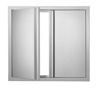BBQ Access Door 66 x 61 cm or 26 x 24 inches Double Stainless Steel Outdoor Kitchen Door Flush Mount with Retractable Handles Barbecue Grill Island Station Vertical Wall Cabinet Storage Cabinet