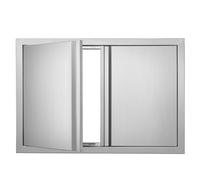 BBQ Access Door 71 x 48 cm or 28 x 19 inches Double Stainless Steel Outdoor Kitchen Door Flush Mount with Retractable Handles Barbecue Grill Island Station Vertical Wall Cabinet Storage Cabinet