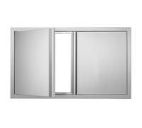 BBQ Access Door 91 x 53 cm or 36 x 21 inches Double Stainless Steel Outdoor Kitchen Door Flush Mount with Retractable Handles Barbecue Grill Island Station Vertical Wall Cabinet Storage Cabinet