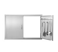 BBQ Access Door 99 x 66 cm or 39 x 26 inches Double Stainless Steel Outdoor Kitchen Door Flush Mount with Retractable Handles Barbecue Grill Island Station Vertical Wall Cabinet Storage Cabinet
