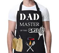 BBQ Apron for Men, Dad's Apron, Black Waterproof Apron, Adjustable Chef Apron with 2 Pockets, Personalised Apron for Grilling Cooking Kitchen, Gifts for Men Dad Husband Boyfriend (DAD Apron)