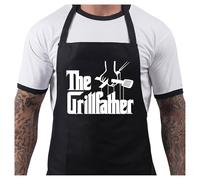 BBQ Aprons for Men, Funny Cooking BBQ Apron in 100% Cotton, Adjustable with 2 Pockets, Birthday, Christmas, Cooking Gifts for dad, chef, husband, him - Grillfather - Black