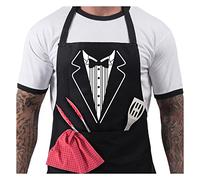 BBQ Aprons for Men, Funny Cooking BBQ Apron in 100% Cotton, Adjustable with 2 Pockets, Birthday, Christmas, Cooking Gifts for dad, chef, husband, him - Tuxedo - Black