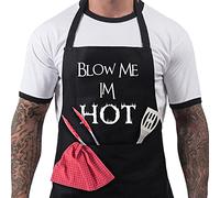 BBQ Aprons for Men, Funny Cooking BBQ Apron in 100% Cotton, Adjustable with 2 Pockets, Birthday, Christmas, Cooking Gifts for dad, chef, husband, him - Blow Me I'm Hot - Black