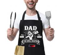 BBQ Aprons for Men, One-Piece Funny Apron, Ideal Gift for Dad & Grandad, Personalised Black Apron with Pockets, Unusual Novelty Presents for Father's Day & Christmas, Chef's Kitchen Cooking Apron