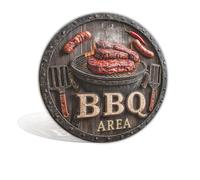 BBQ Area Metal Sign Grilled Steaks and Tools Design Tin Sign for Bar Cafe Beach House Backyard Retro Vintage BBQ Decorations 8x8 Inch Round Aluminum Wall Art Decor (25164)