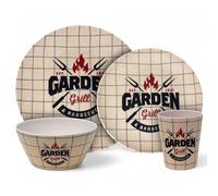 BBQ Barbecue 16pc Melamine Dinner Set - Plates Bowls Tumblers - Garden Grill