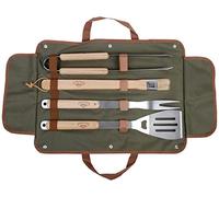 BBQ Barbeque 4 Piece Stainless Steel Tool Set & Bag - Tongs Brush Fork & Spatula with Bottle Opener