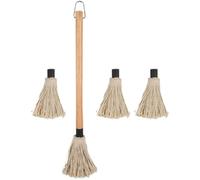 BBQ Basting Brush Set with Long Wooden Handle for Grilling | Cotton Mop Head, Detachable Design with Loop Hanger, Reusable Khaki Finish, for Turkey, Chicken and Campfire Use